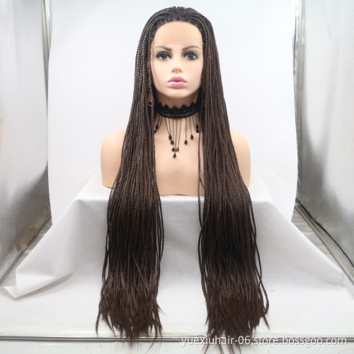 Braided Lace Front Wig African Glueless Box Braids Wig Synthetic Lace Braided Wig Baby Hair